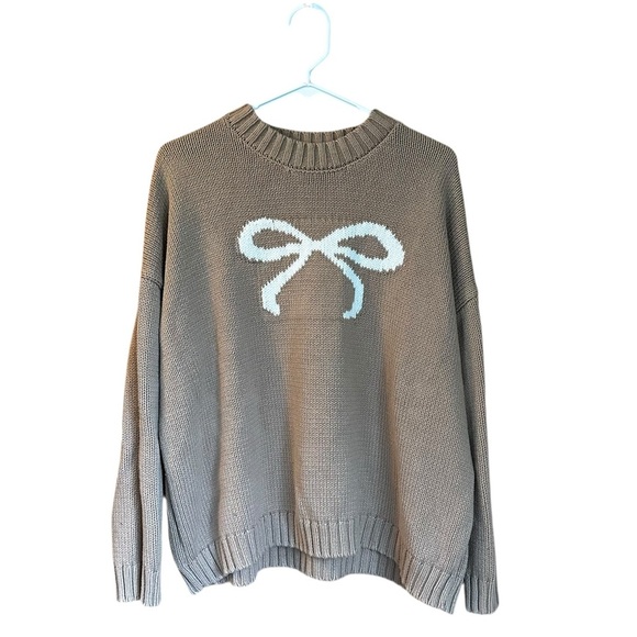 Sincerly Jules Sweaters - Sincerely Jules Beige Bow Crewneck Pullover Sweater XL